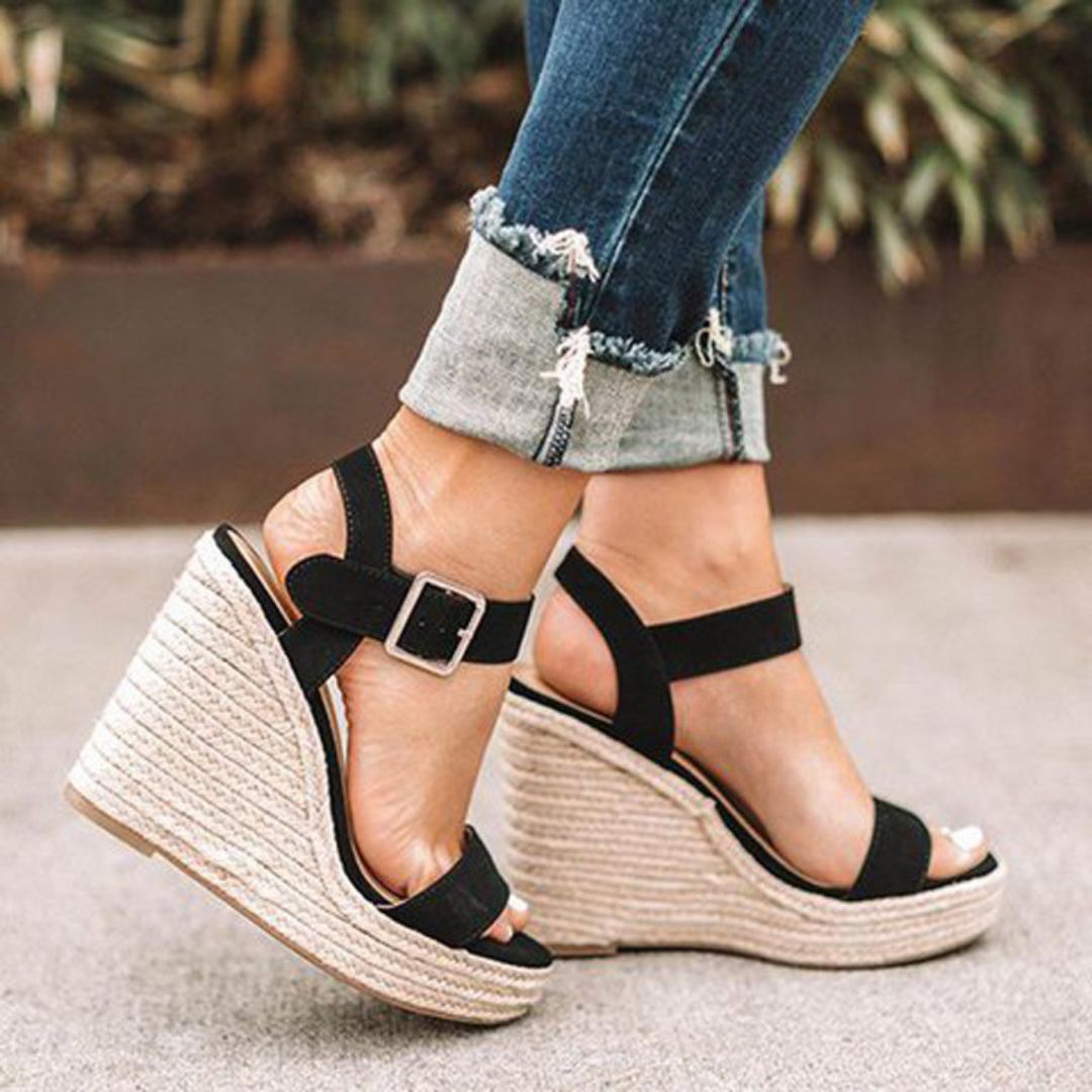 Open Toe Buckle Strap Platform Wedge Sandals