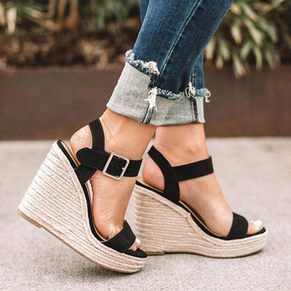 Open Toe Buckle Strap Platform Wedge Sandals
