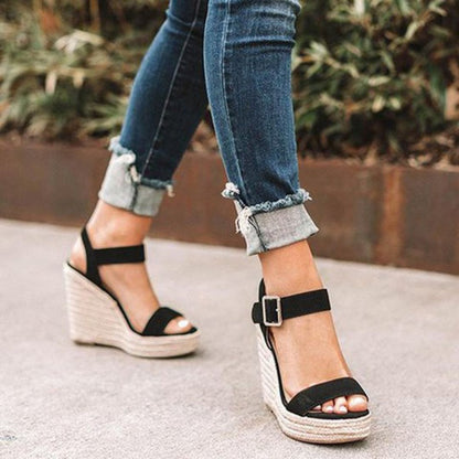 Open Toe Buckle Strap Platform Wedge Sandals