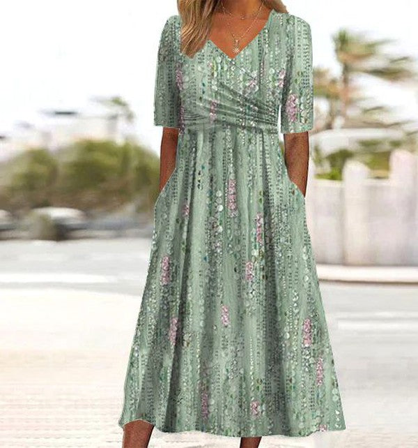 Short Sleeved Ruched Floral Dress