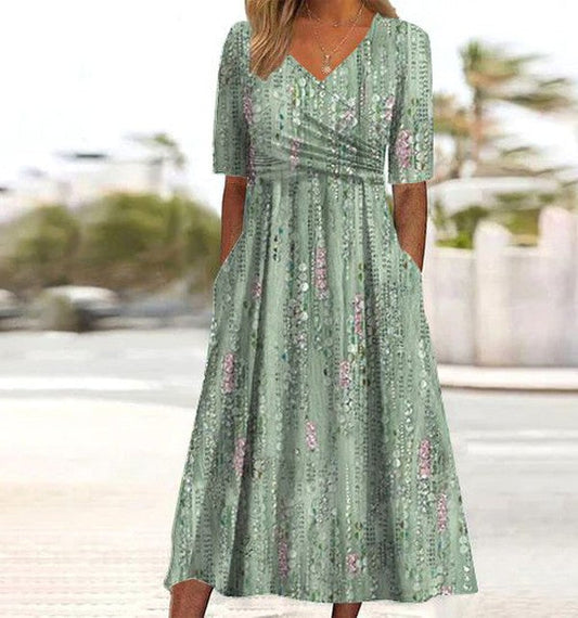 Short Sleeved Ruched Floral Dress