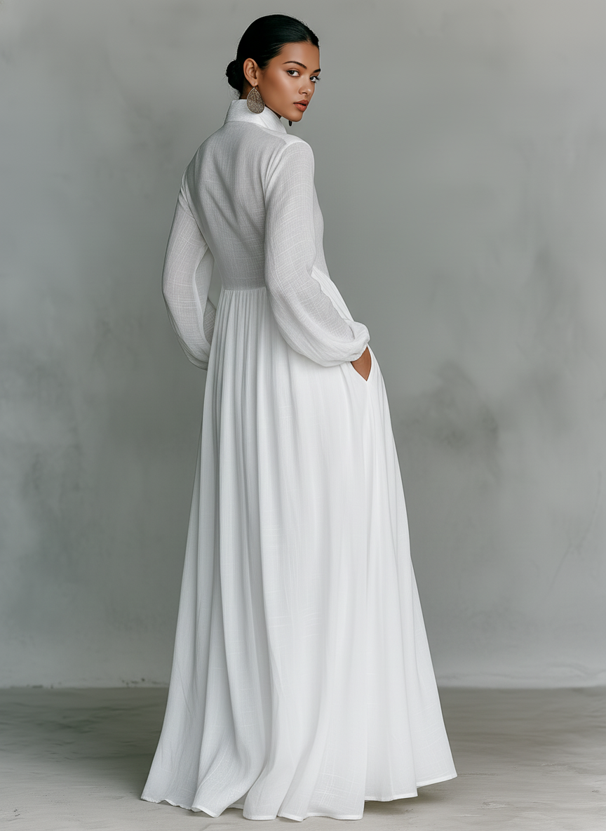 Pleated Pintuck Button Front Maxi Dress