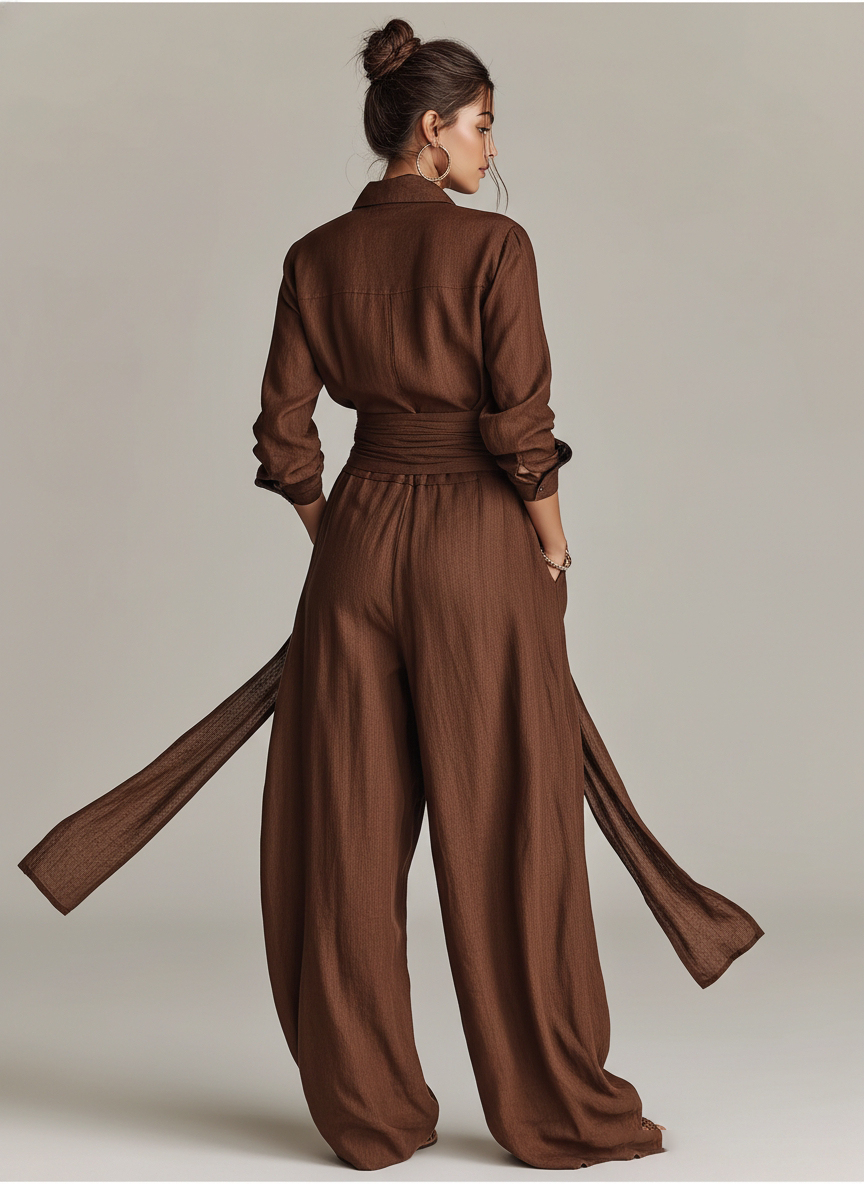 Cuffed Sleeve Floor Length Overlay Jumpsuit