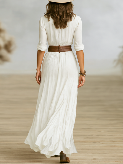 Collared Button Front Slit Dress