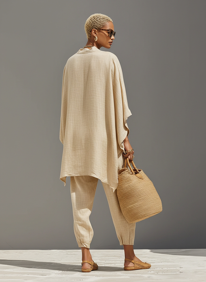 Loose Oversized Notched Wide Tapered Gathered Set