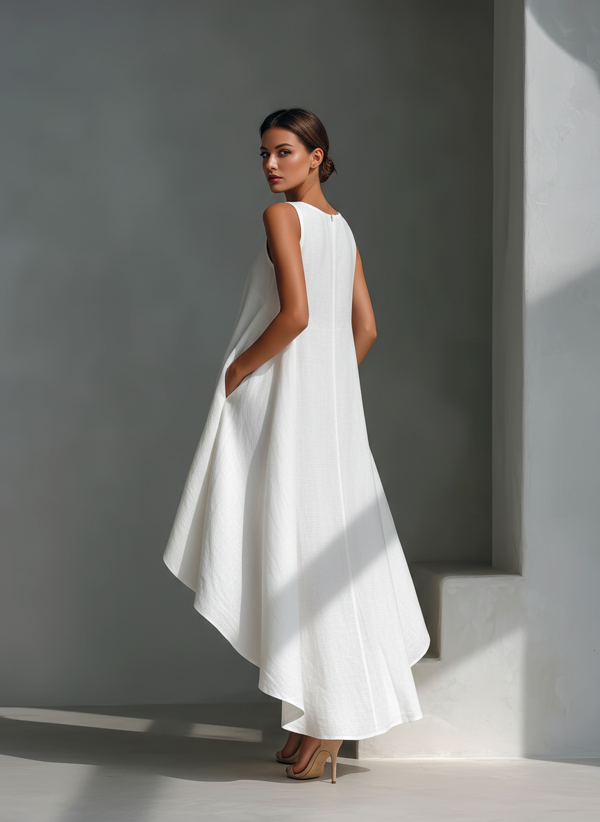 Round Neck Sleeveless Layered Asymmetric Dress