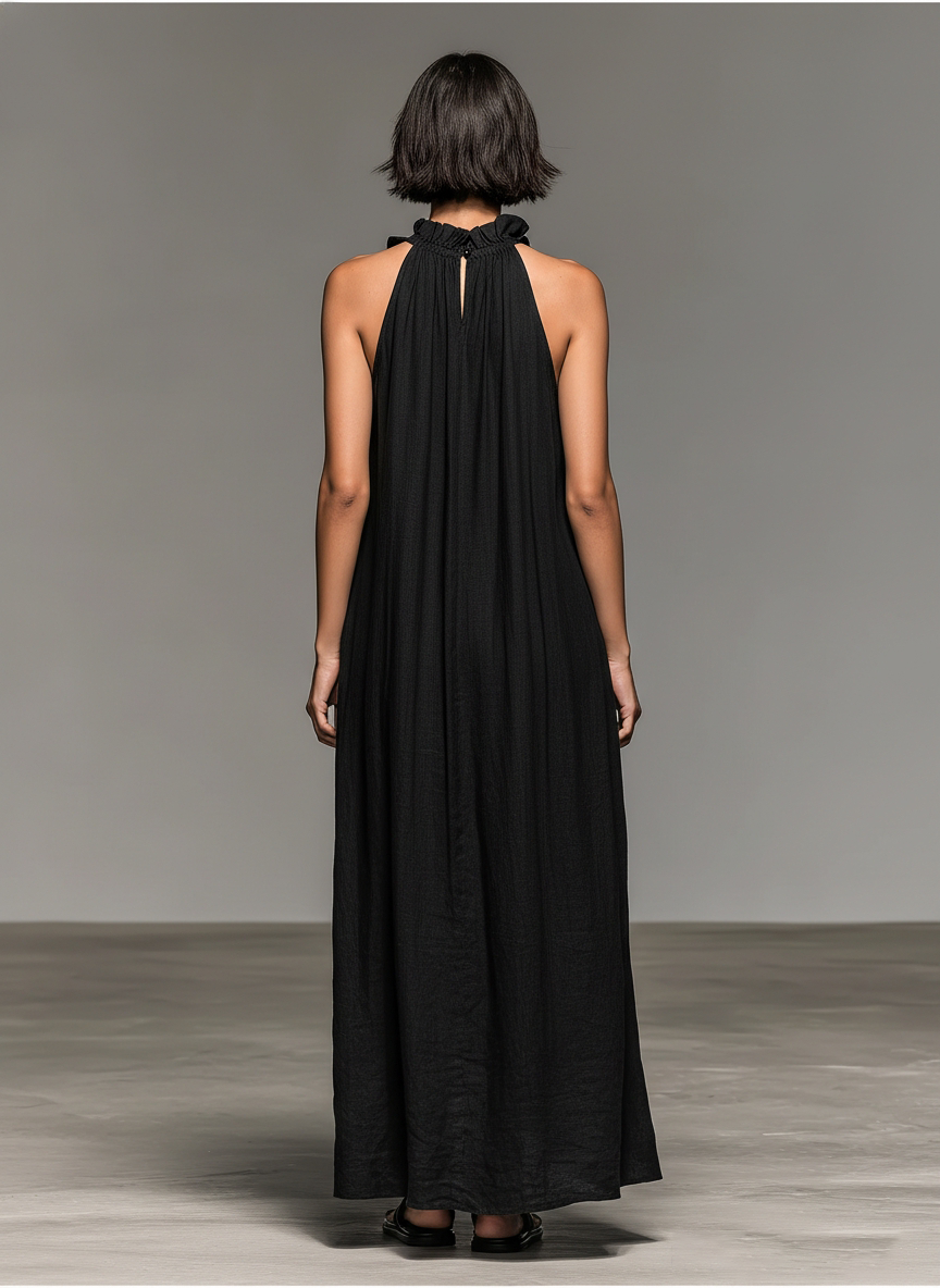 Sleeveless Keyhole Back Flared Floor Length Dress