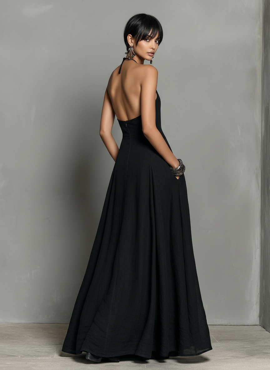 Sleeveless Halter Neck Backless Flowy Maxi Dress