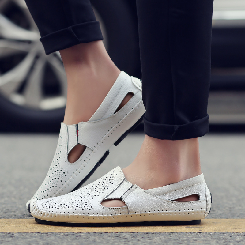 Perforated Stitched Cutout Textured Flat Closed Sandals