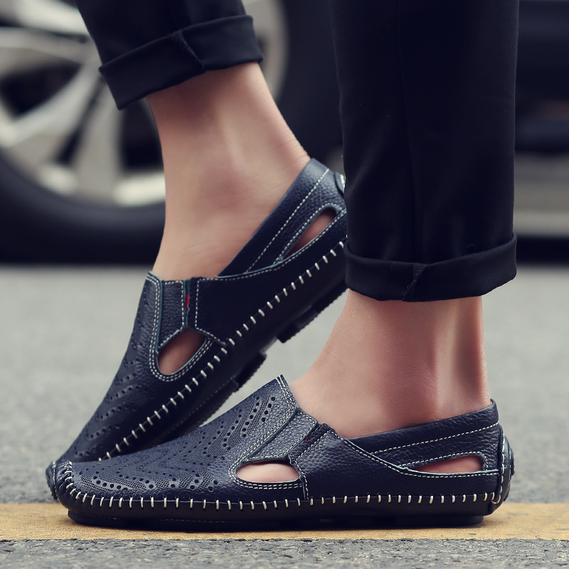 Perforated Stitched Cutout Textured Flat Closed Sandals