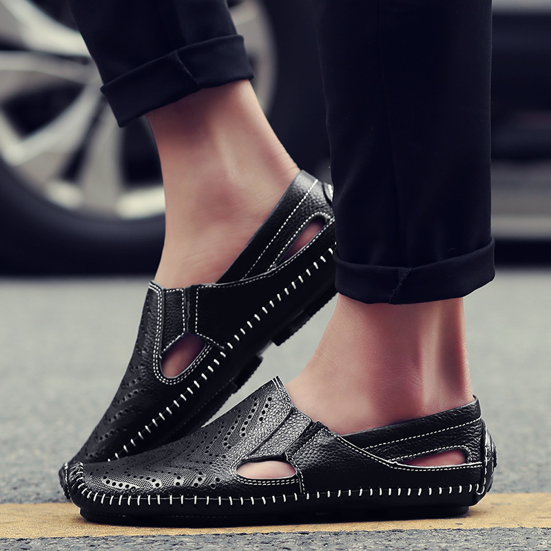 Perforated Stitched Cutout Textured Flat Closed Sandals