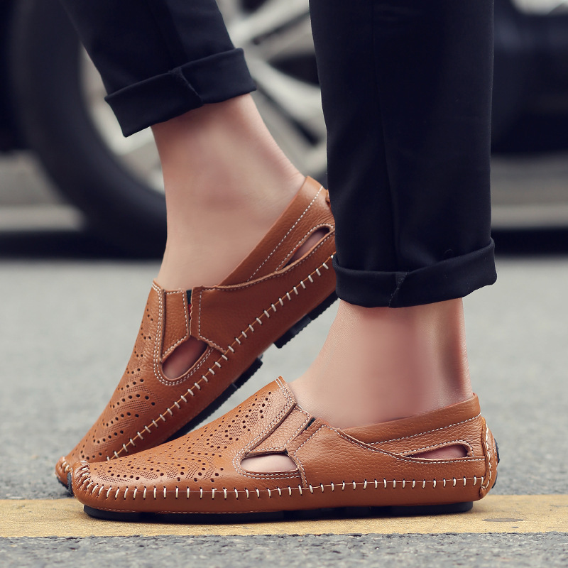 Perforated Stitched Cutout Textured Flat Closed Sandals