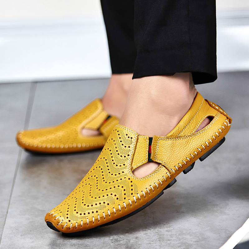Perforated Stitched Cutout Textured Flat Closed Sandals