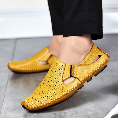 Perforated Stitched Cutout Textured Flat Closed Sandals