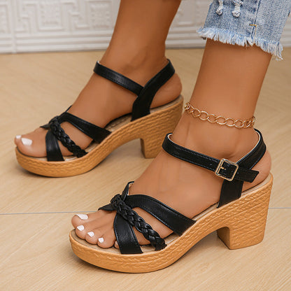 Braided Strappy Block Heel Sandals
