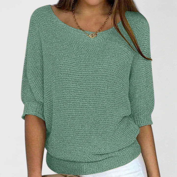 Boat Neck Half Sleeve Knit Sweater