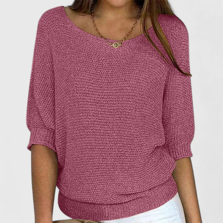 Boat Neck Half Sleeve Knit Sweater