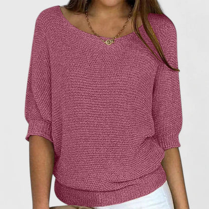 Boat Neck Half Sleeve Knit Sweater
