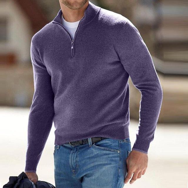 Men's Mock Neck Quarter-Zip Long Sleeve Sweater