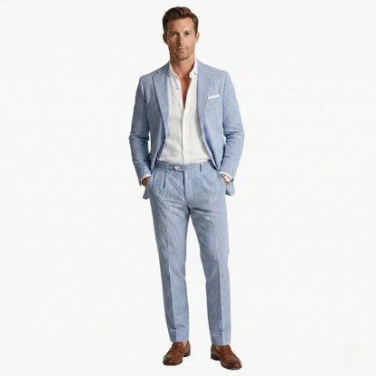 Vertical Striped Notched Lapel Slim Suit Set