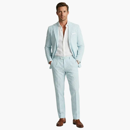 Vertical Striped Notched Lapel Slim Suit Set