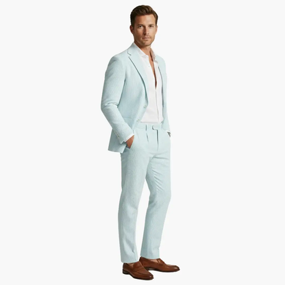 Vertical Striped Notched Lapel Slim Suit Set