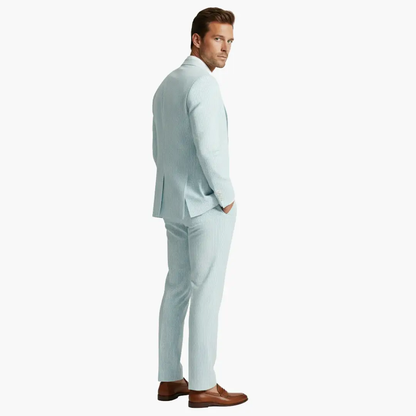 Vertical Striped Notched Lapel Slim Suit Set