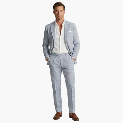 Vertical Striped Notched Lapel Slim Suit Set