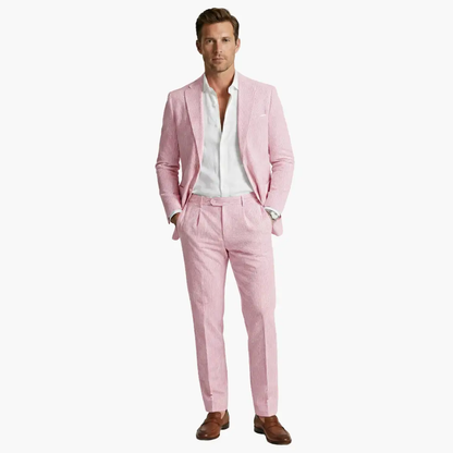 Vertical Striped Notched Lapel Slim Suit Set