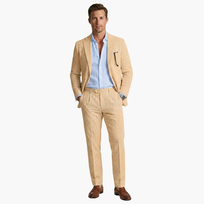 Vertical Striped Notched Lapel Slim Suit Set