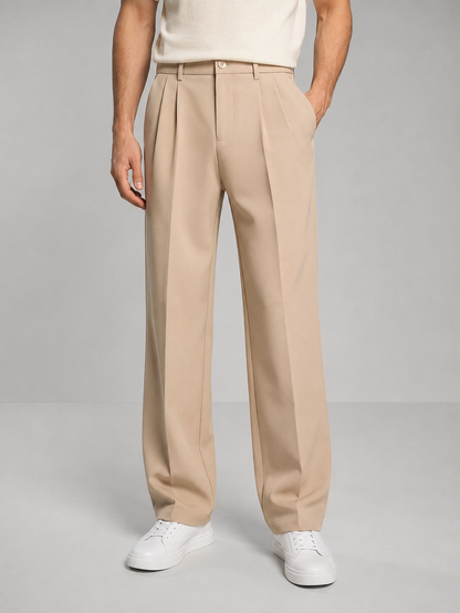 Pleated Creased Straight Pocketed Hemmed Trousers