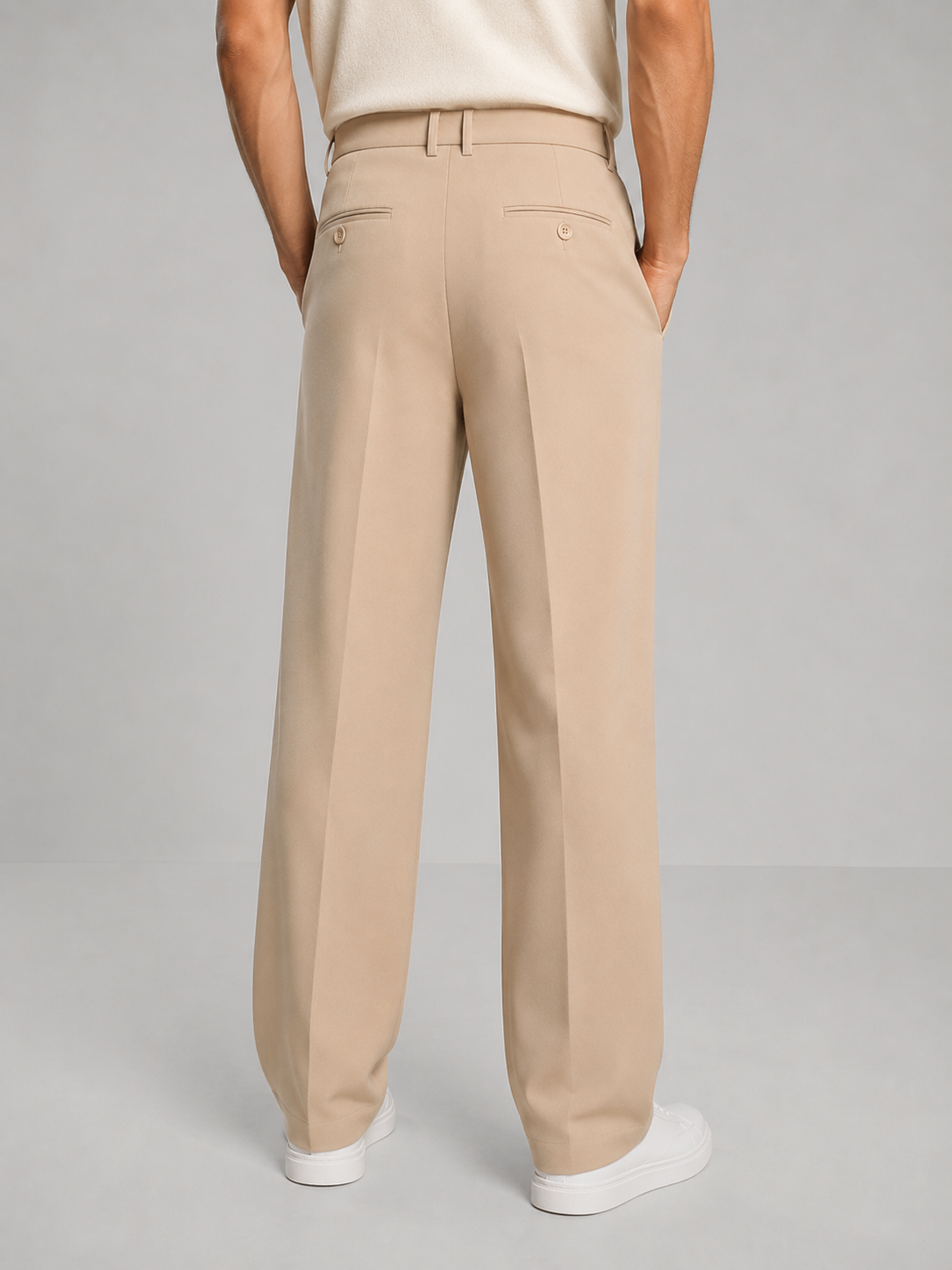 Pleated Creased Straight Pocketed Hemmed Trousers