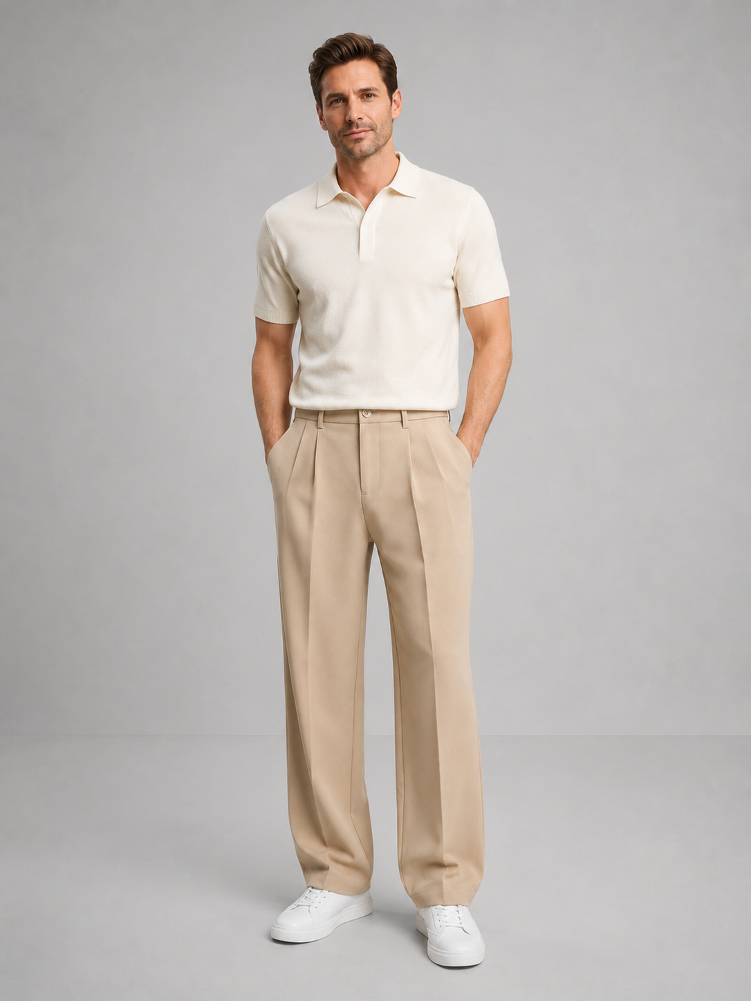 Pleated Creased Straight Pocketed Hemmed Trousers