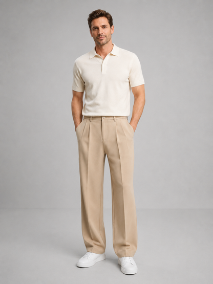 Pleated Creased Straight Pocketed Hemmed Trousers