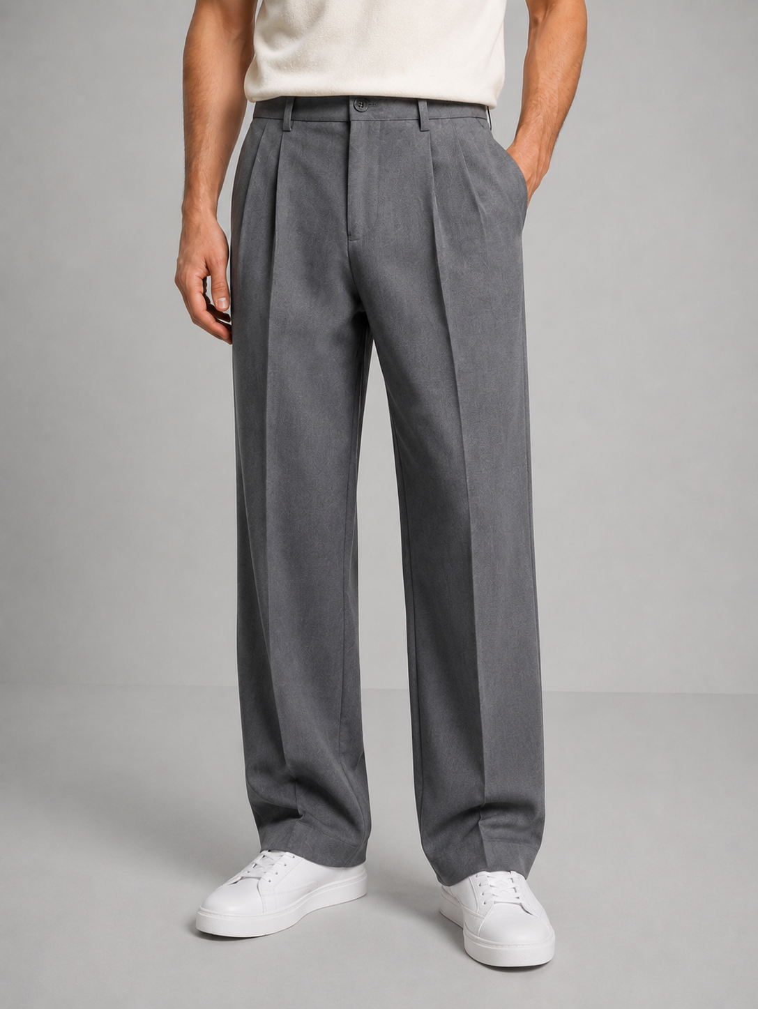 Pleated Creased Straight Pocketed Hemmed Trousers