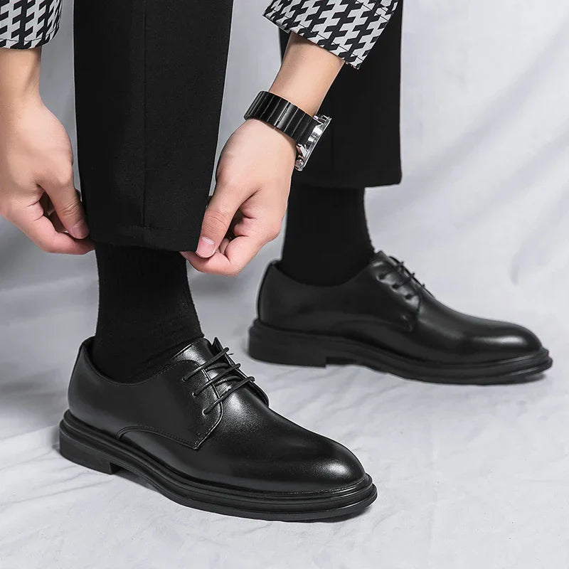 Tapered Glossy Lace Up Welted Sole Brogues Shoes