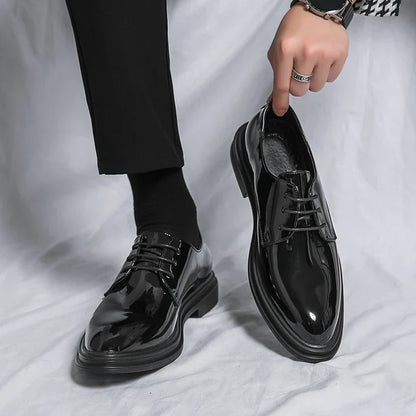 Tapered Glossy Lace Up Welted Sole Brogues Shoes