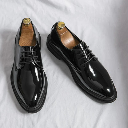 Tapered Glossy Lace Up Welted Sole Brogues Shoes