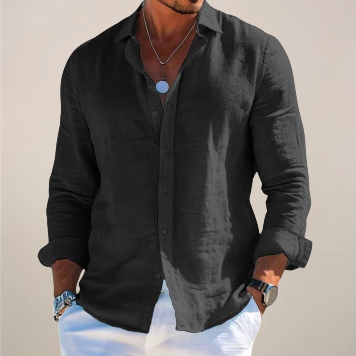 Textured Button Front Curved Hem Long Sleeve Shirt