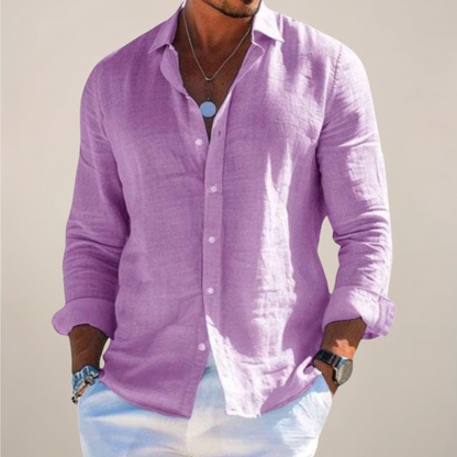 Textured Button Front Curved Hem Long Sleeve Shirt