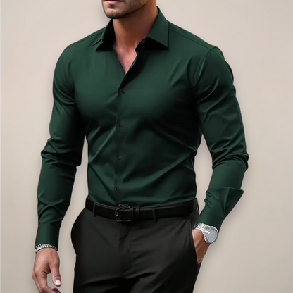 Slim Fit Long Sleeve Notched Collar Button Shirt