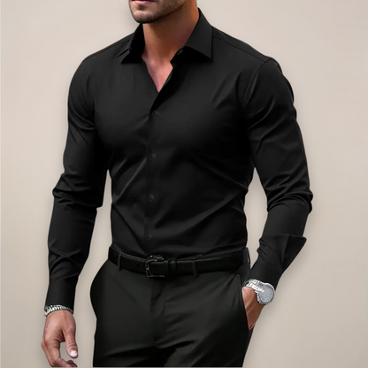 Slim Fit Long Sleeve Notched Collar Button Shirt