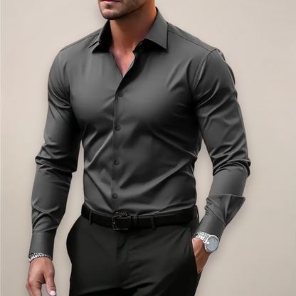 Slim Fit Long Sleeve Notched Collar Button Shirt