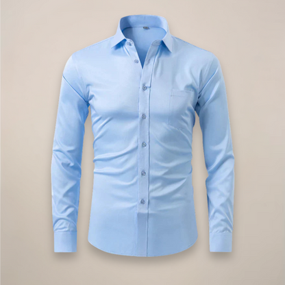 Slim Fit Solid Single Pocket Point Collar Button Down Shirt