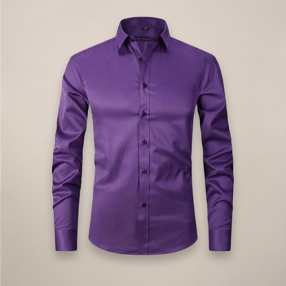 Slim Fit Solid Single Pocket Point Collar Button Down Shirt