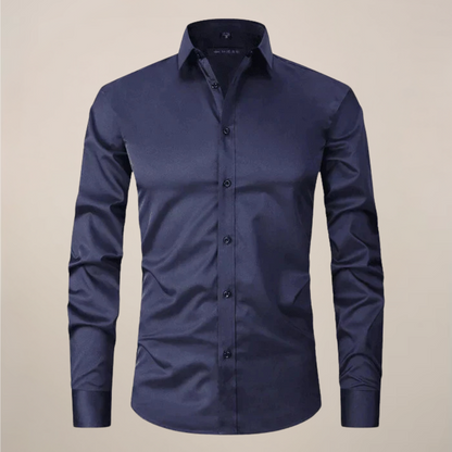 Slim Fit Solid Single Pocket Point Collar Button Down Shirt
