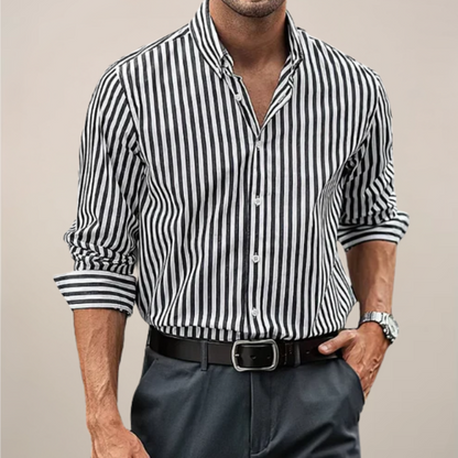 Striped Button Front Long Sleeve Cuff Shirt