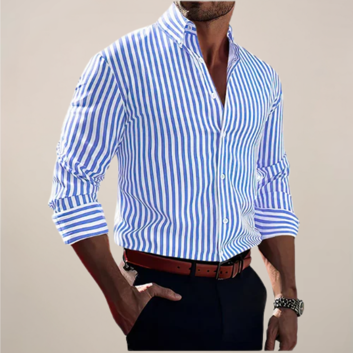 Striped Button Front Long Sleeve Cuff Shirt