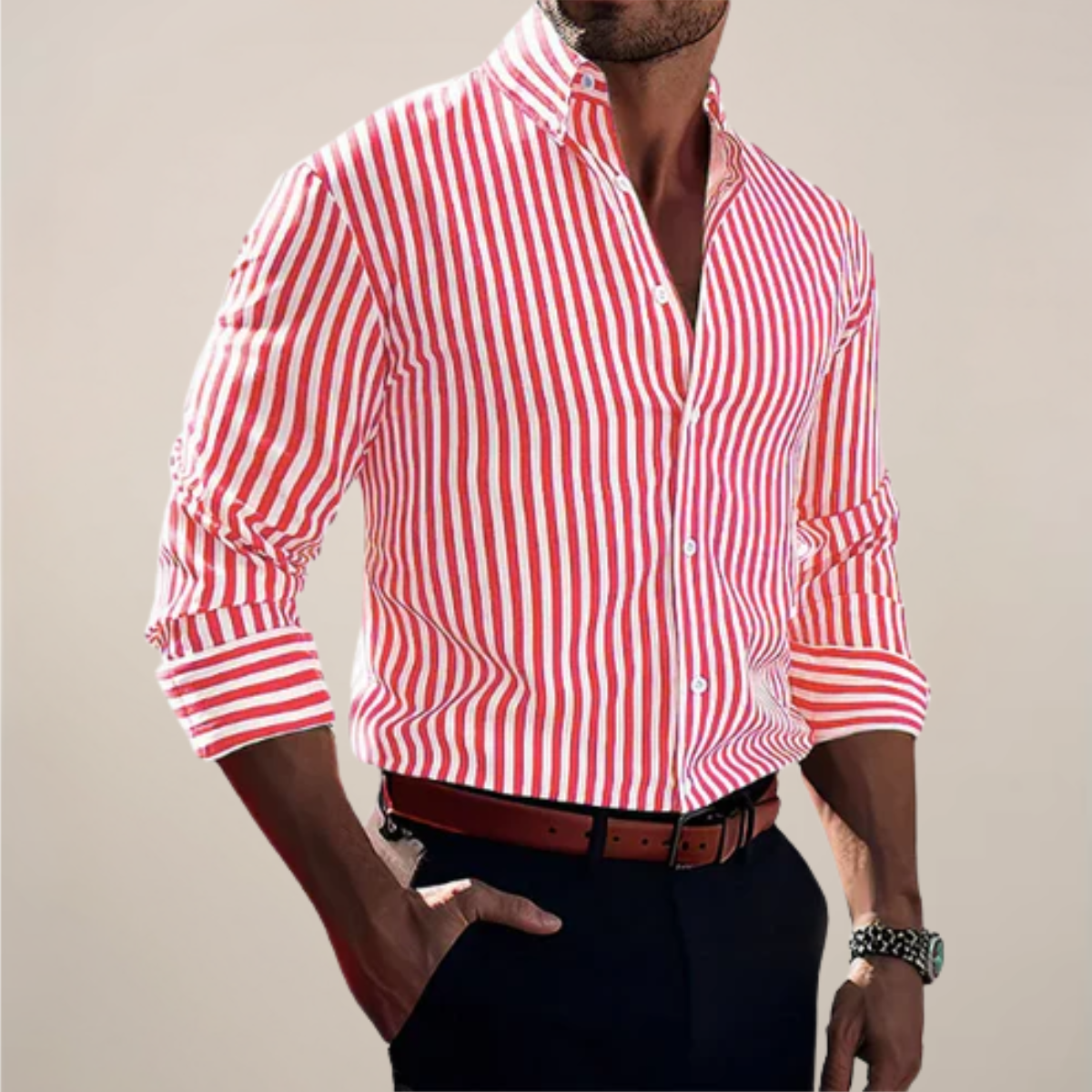 Striped Button Front Long Sleeve Cuff Shirt