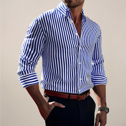 Striped Button Front Long Sleeve Cuff Shirt